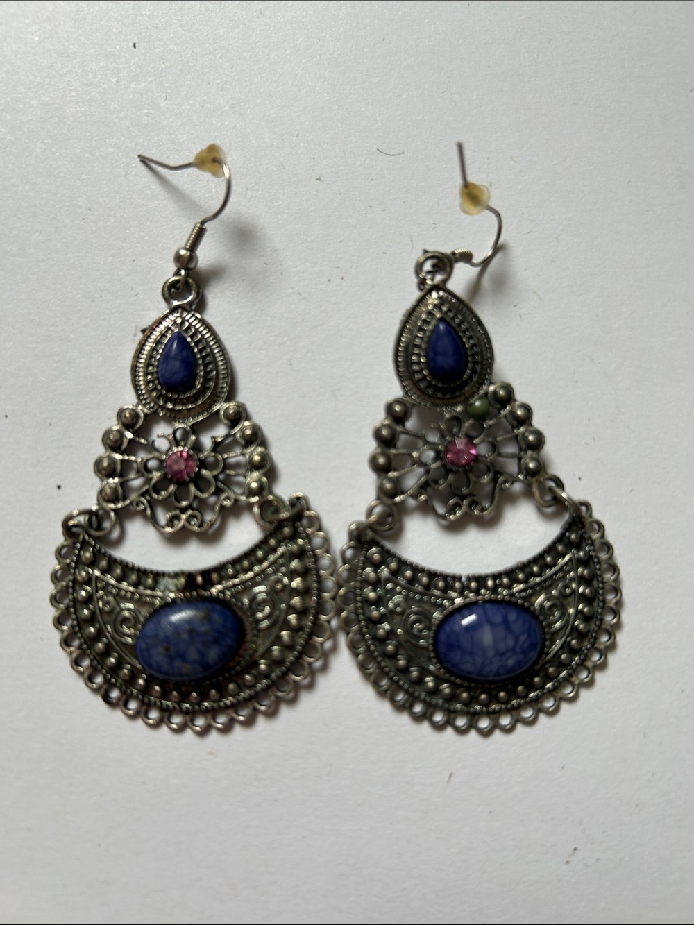 Bohemian Blue Stone Filigree Dangle Earrings - Women's Jewelry j35